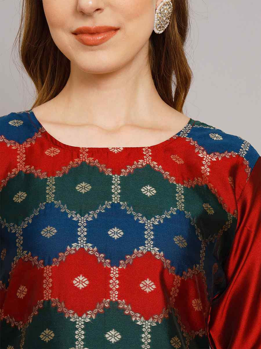 Maroon Cotton Silk Jacquard Handwoven Party Wedding Festival Casual Ready Pant Salwar Kameez