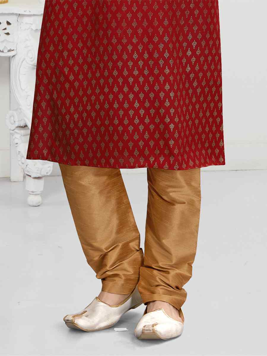 Maroon Cotton Woven Festival Wedding Kurta