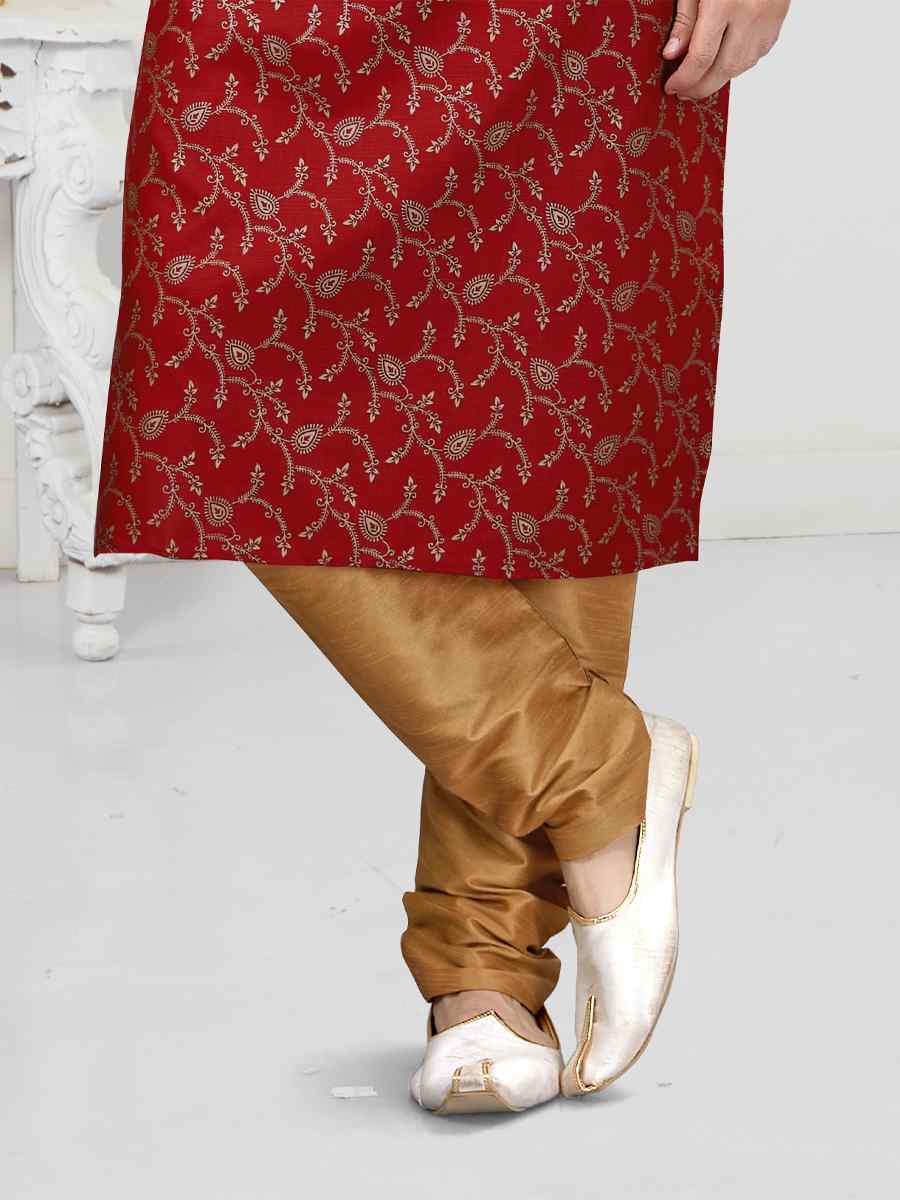 Maroon Cotton Woven Festival Wedding Kurta