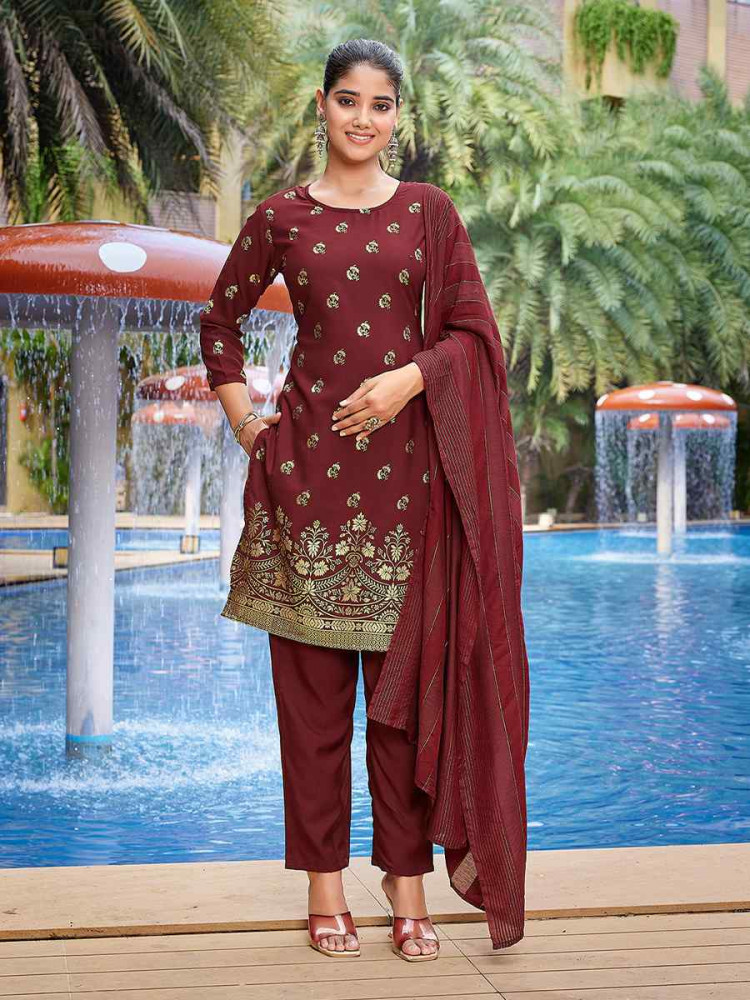 Maroon Crepe Embroidered Party Wedding Ready Pant Salwar Kameez