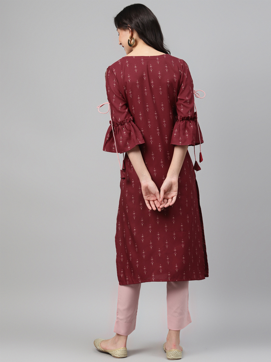 Maroon Crepe Printed Festival Casual Kurti