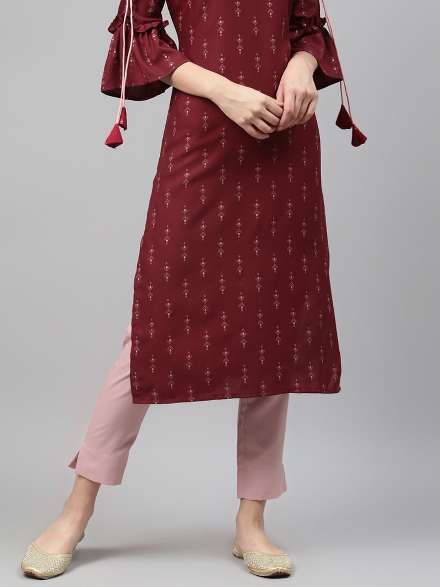 Maroon Crepe Printed Festival Casual Kurti