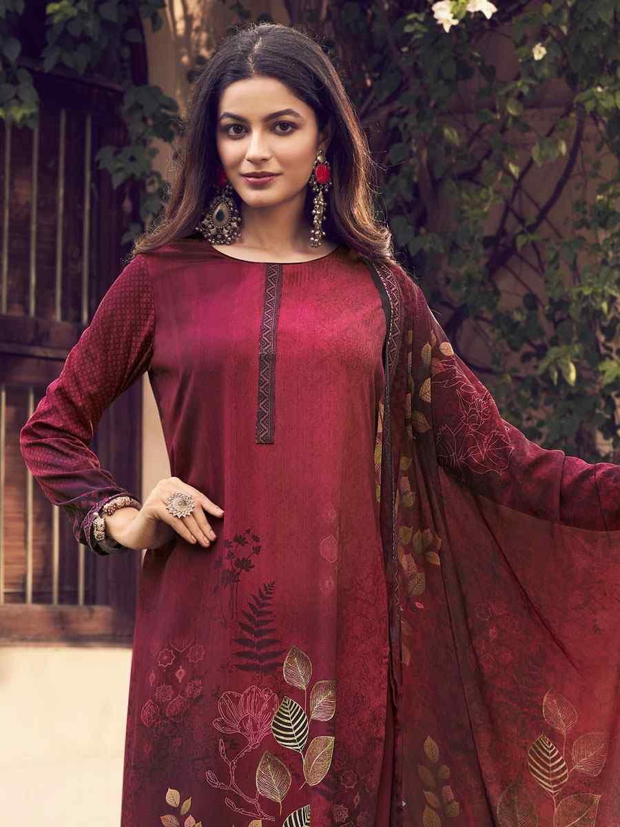 Maroon Crepe Printed Festival Casual Pant Salwar Kameez