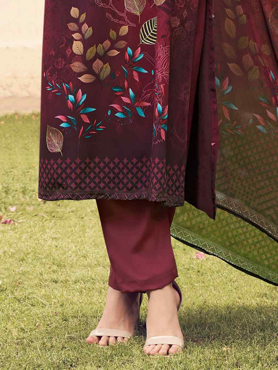 Maroon Crepe Printed Festival Casual Pant Salwar Kameez