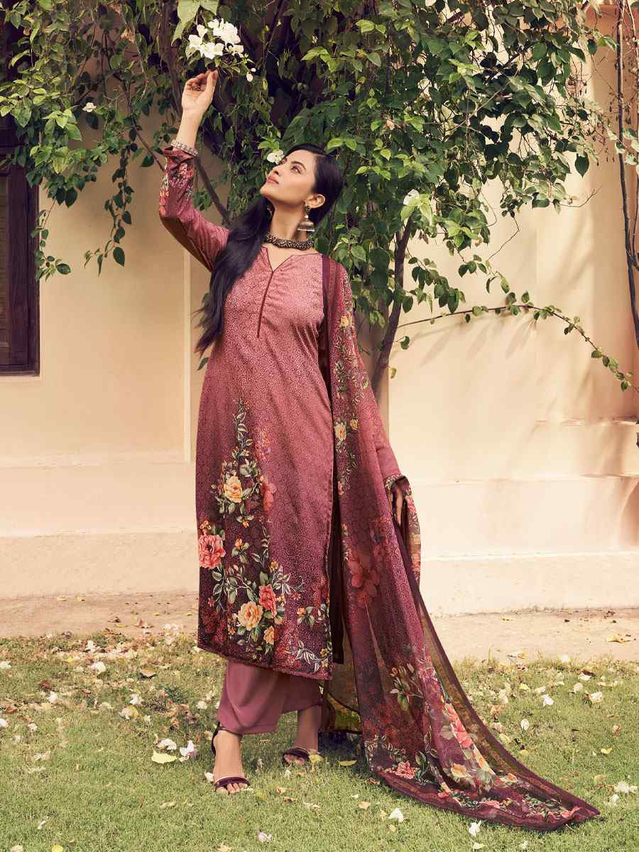 Maroon Crepe Printed Festival Casual Pant Salwar Kameez