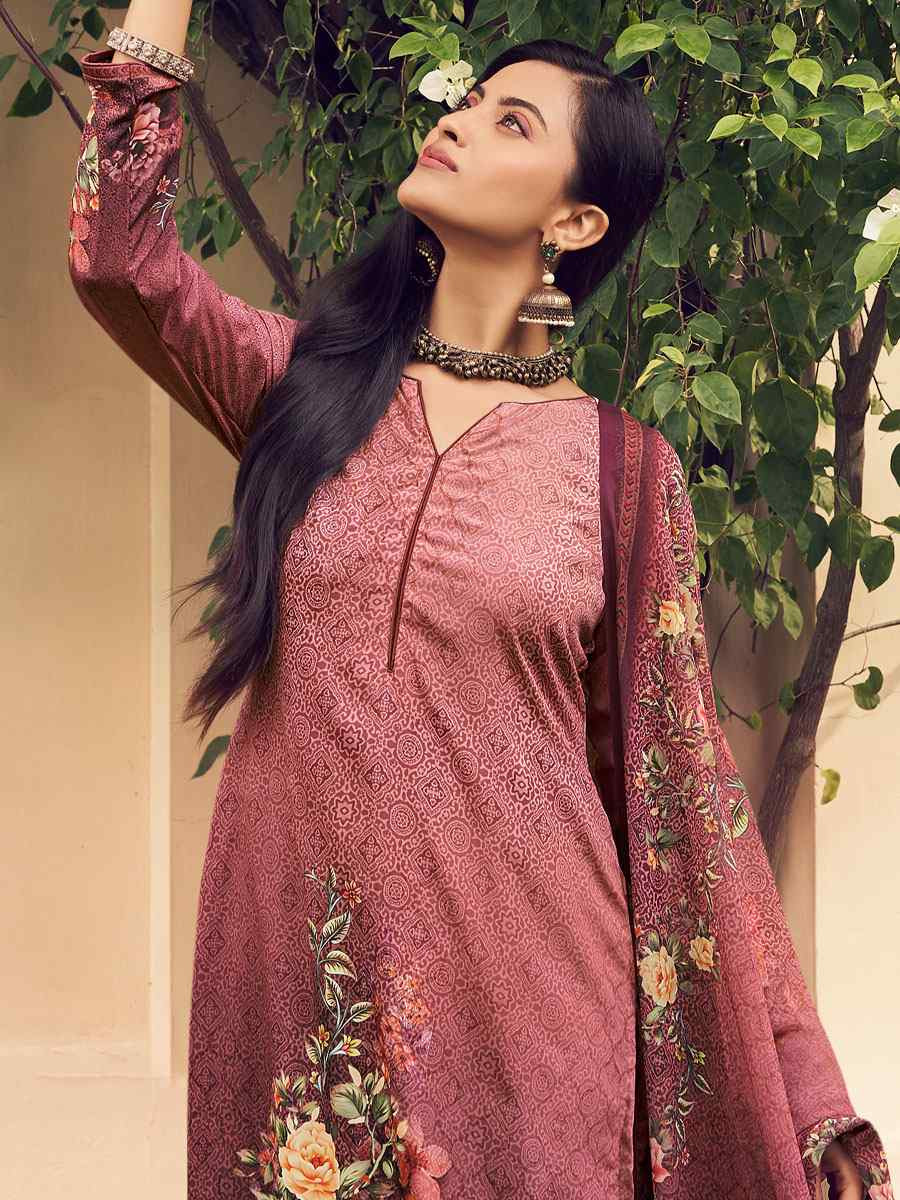 Maroon Crepe Printed Festival Casual Pant Salwar Kameez