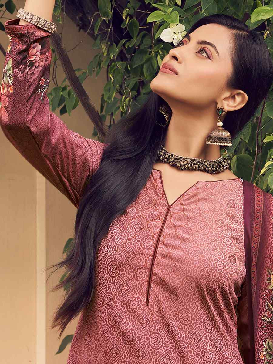 Maroon Crepe Printed Festival Casual Pant Salwar Kameez
