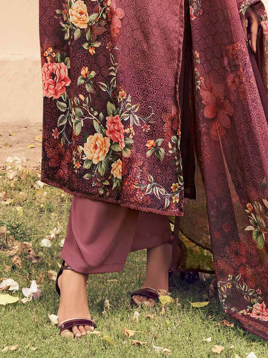 Maroon Crepe Printed Festival Casual Pant Salwar Kameez