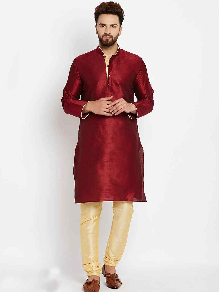 Maroon Dhupion Silk Plain Festival Kurta
