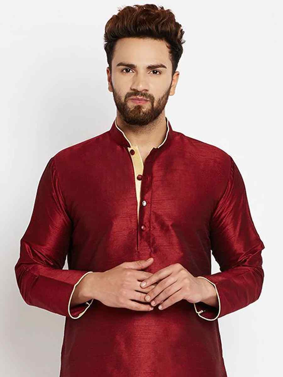 Maroon Dhupion Silk Plain Festival Kurta