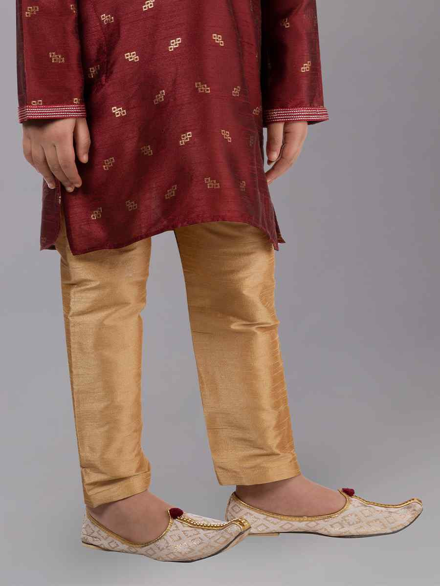 Maroon Dhupion Silk With  Jacquard  Embroidered Festival Traditional Kurta Pyjama Boys Wear
