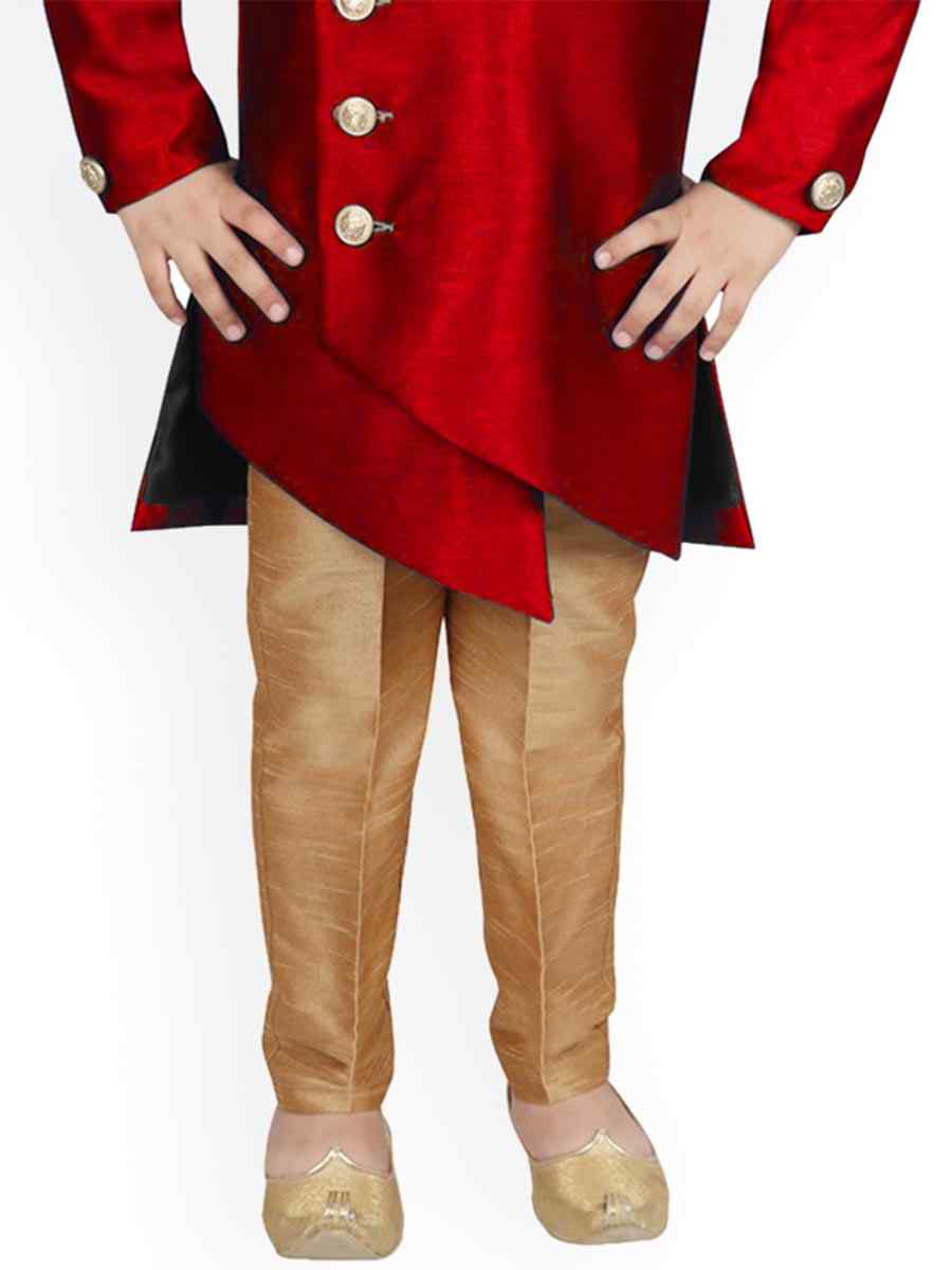 Maroon Dupion Silk Brocade Festival Traditional Kurta Pyjama Boys Wear