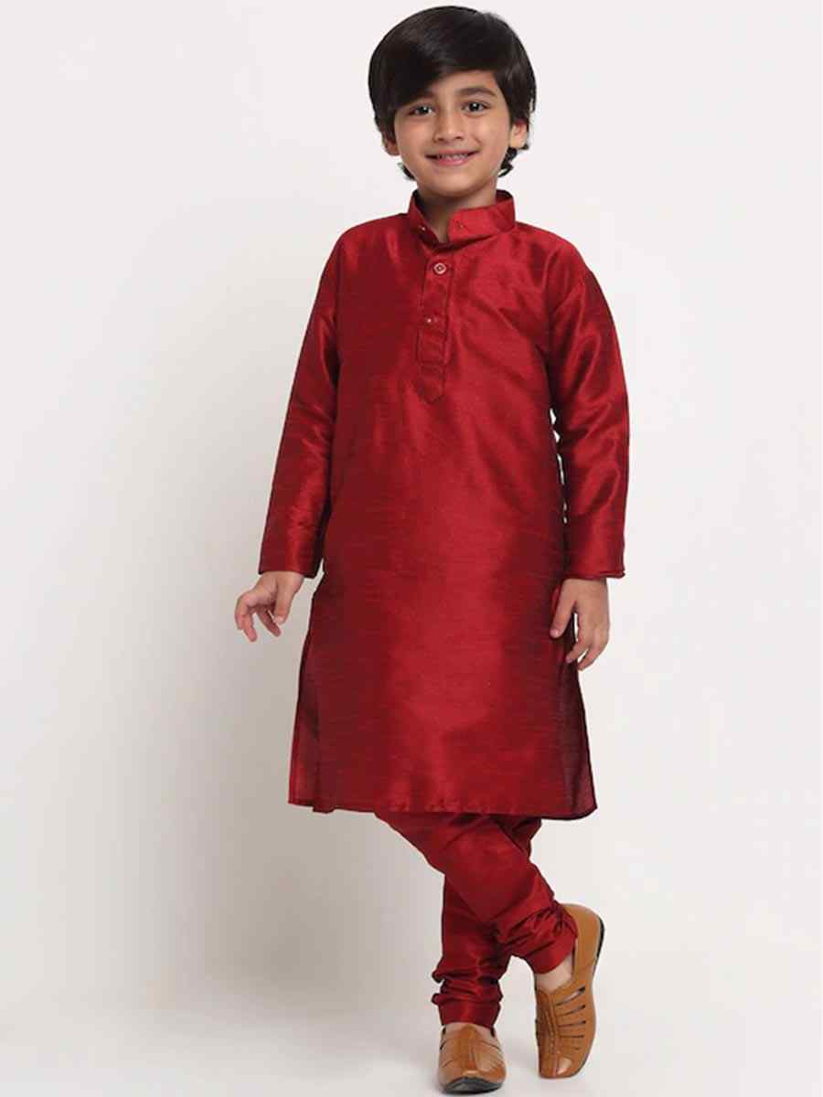Maroon Dupion Silk Brocade Festival Traditional Kurta Pyjama Boys Wear
