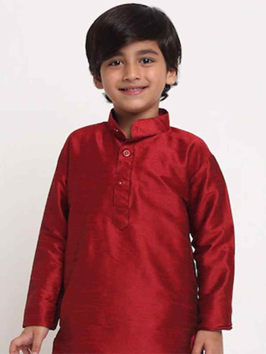 Maroon Dupion Silk Brocade Festival Traditional Kurta Pyjama Boys Wear