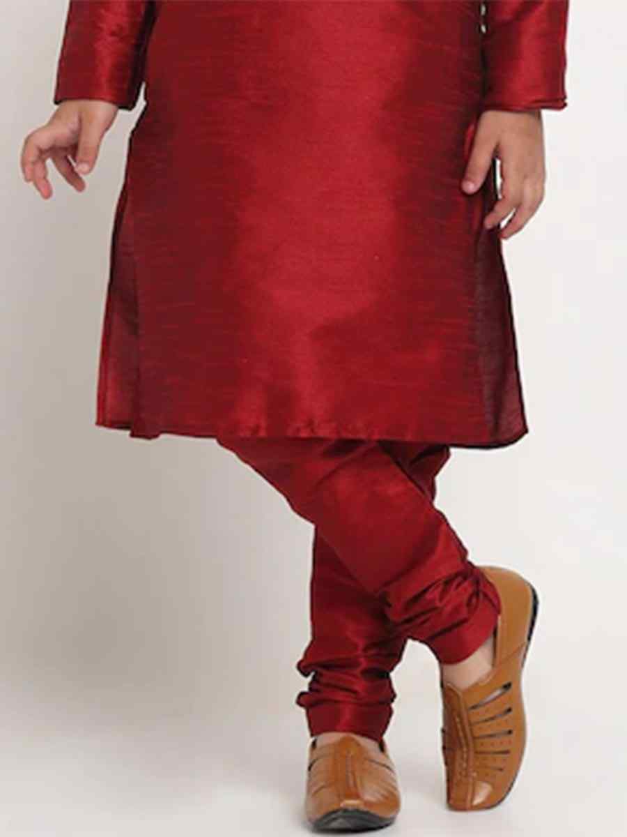 Maroon Dupion Silk Brocade Festival Traditional Kurta Pyjama Boys Wear