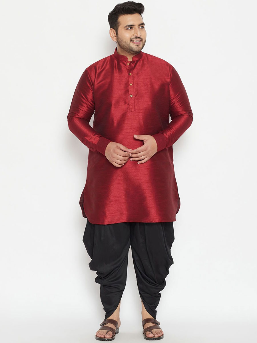 Maroon Dupion Silk Festival Plain Kurta