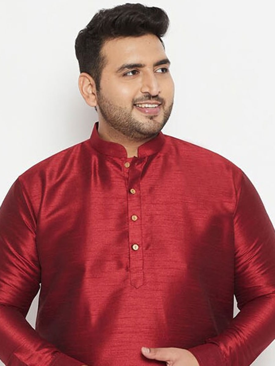Maroon Dupion Silk Festival Plain Kurta