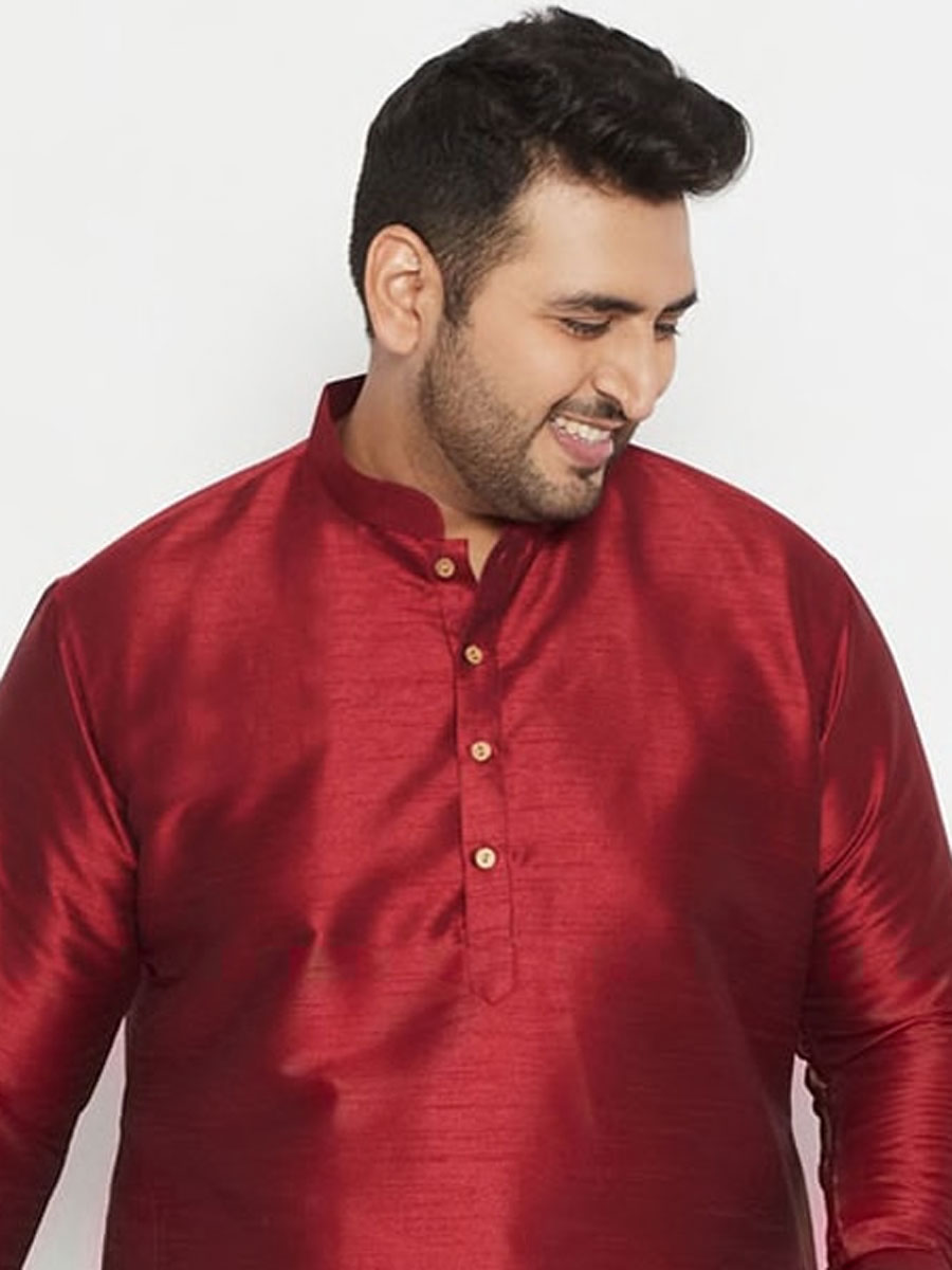 Maroon Dupion Silk Festival Plain Kurta