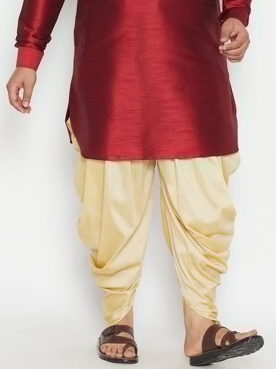 Maroon Dupion Silk Festival Plain Kurta