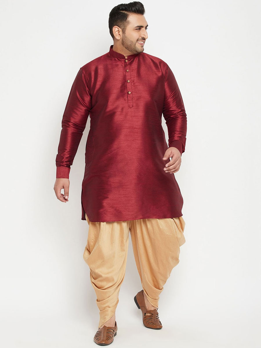 Maroon Dupion Silk Festival Plain Kurta