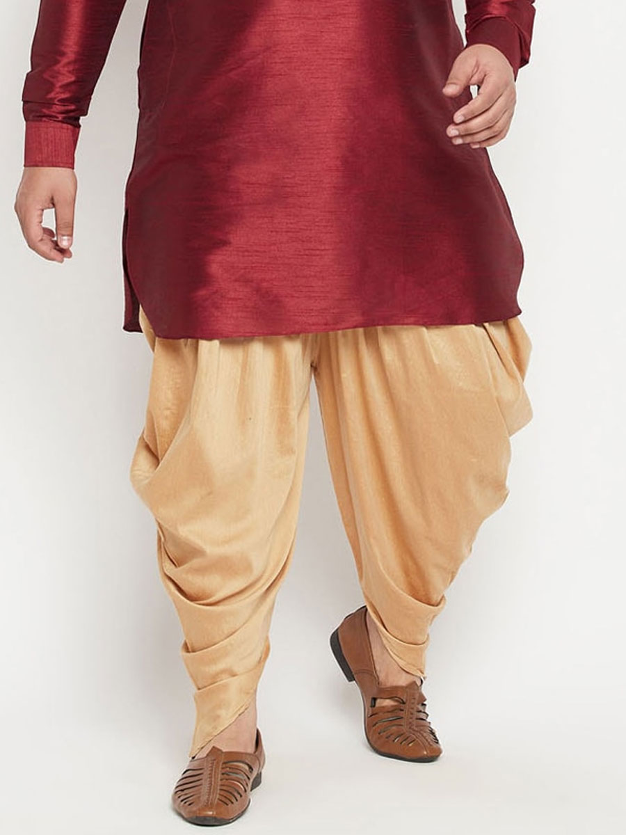 Maroon Dupion Silk Festival Plain Kurta