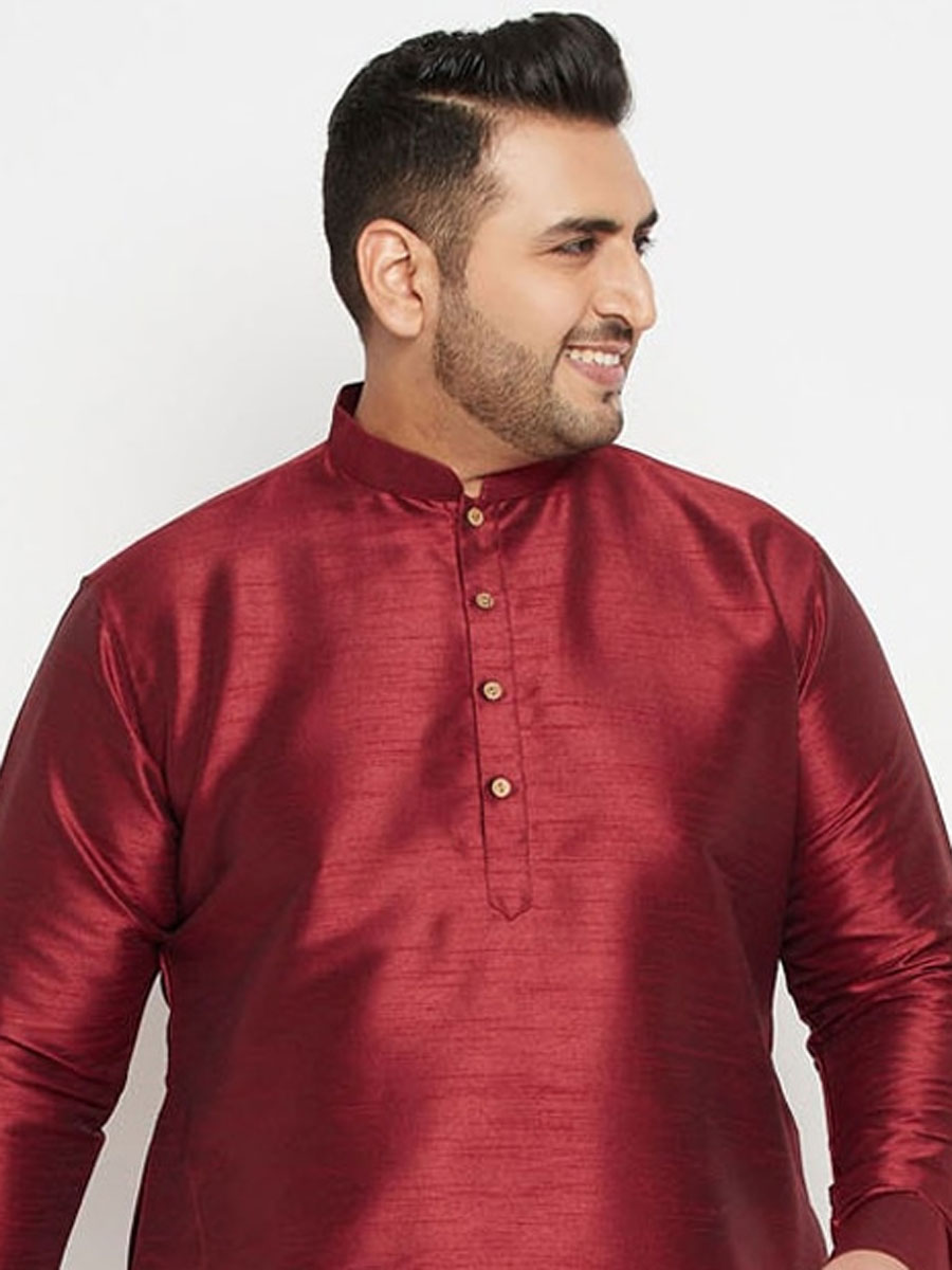 Maroon Dupion Silk Festival Plain Kurta