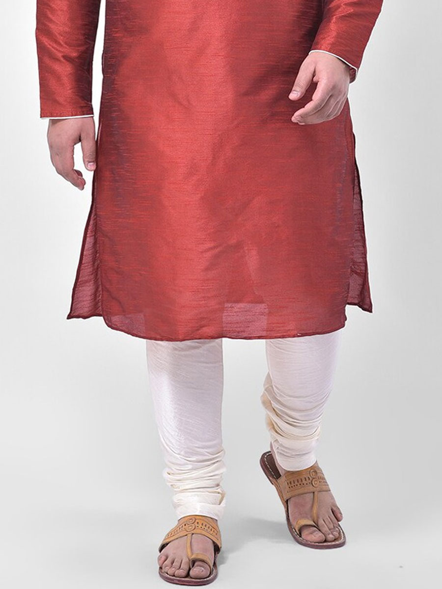 Maroon Dupion Silk Festival Plain Kurta