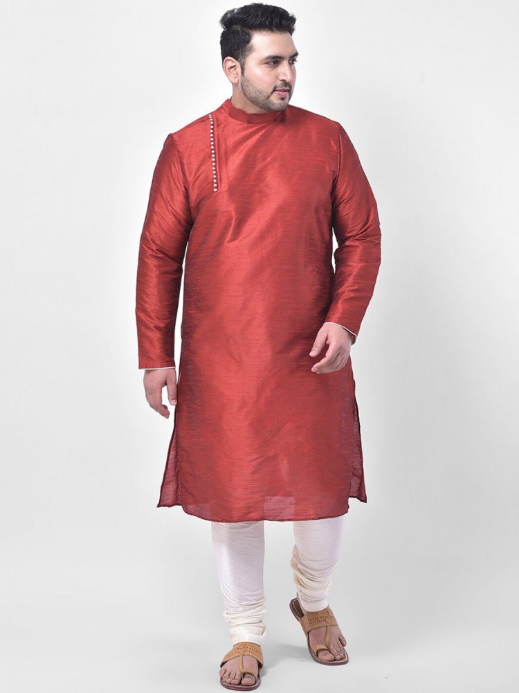 Maroon Dupion Silk Festival Plain Kurta