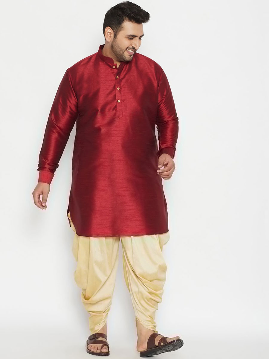 Maroon Dupion Silk Festival Plain Kurta