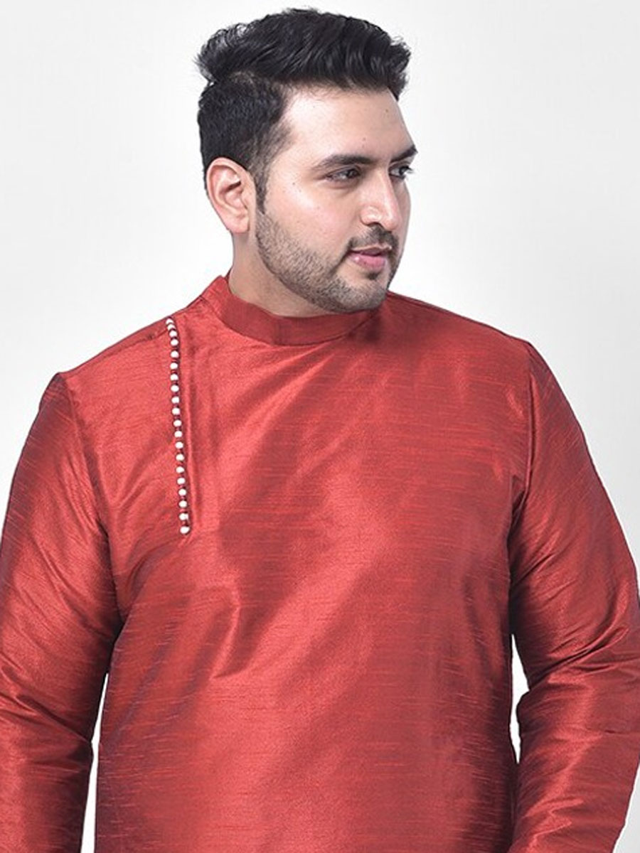 Maroon Dupion Silk Festival Plain Kurta