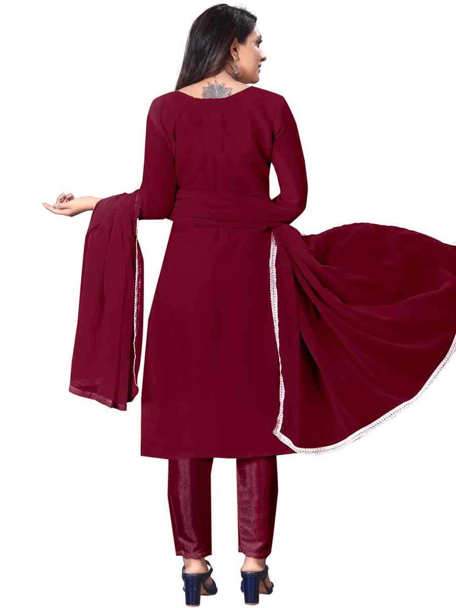 Maroon Faux Georgette Embroidered Casual Festival Pant Salwar Kameez