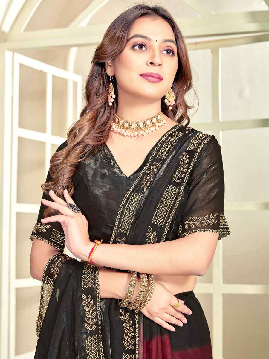 Maroon Fendi Satin Silk Embroidery Bridal Reception Festival Wedding Fancy Classic Heavy Border Saree