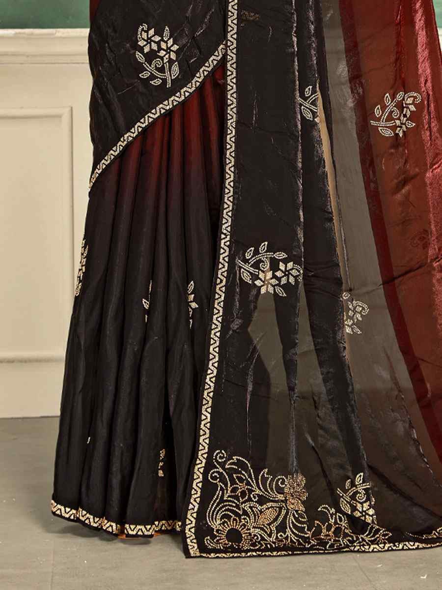 Maroon Fendi Satin Silk Embroidery Bridal Reception Festival Wedding Fancy Classic Heavy Border Saree
