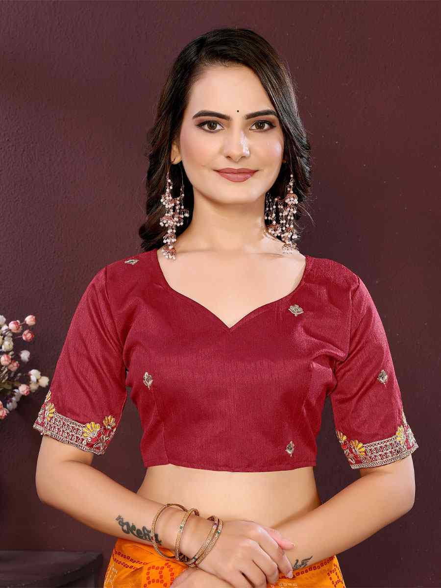 Maroon Georgette Bhandej Print with Embroidery Party Bridal Reception Festival Wedding Fancy Heavy Border Saree