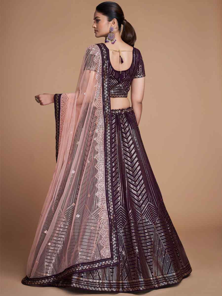 Maroon Georgette Embroidered Bridesmaid Reception Heavy Border Lehenga Choli