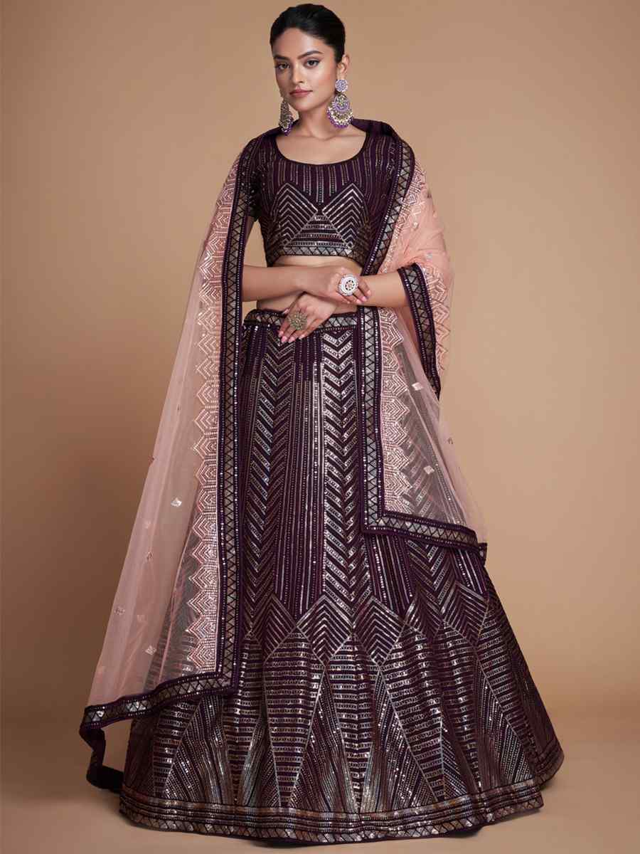 Maroon Georgette Embroidered Bridesmaid Reception Heavy Border Lehenga Choli