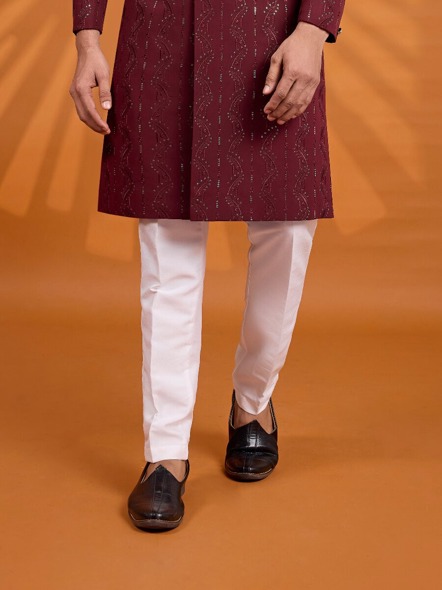 Maroon Georgette Embroidered Computer Thread work Wedding Party Festival Groom Sherwani