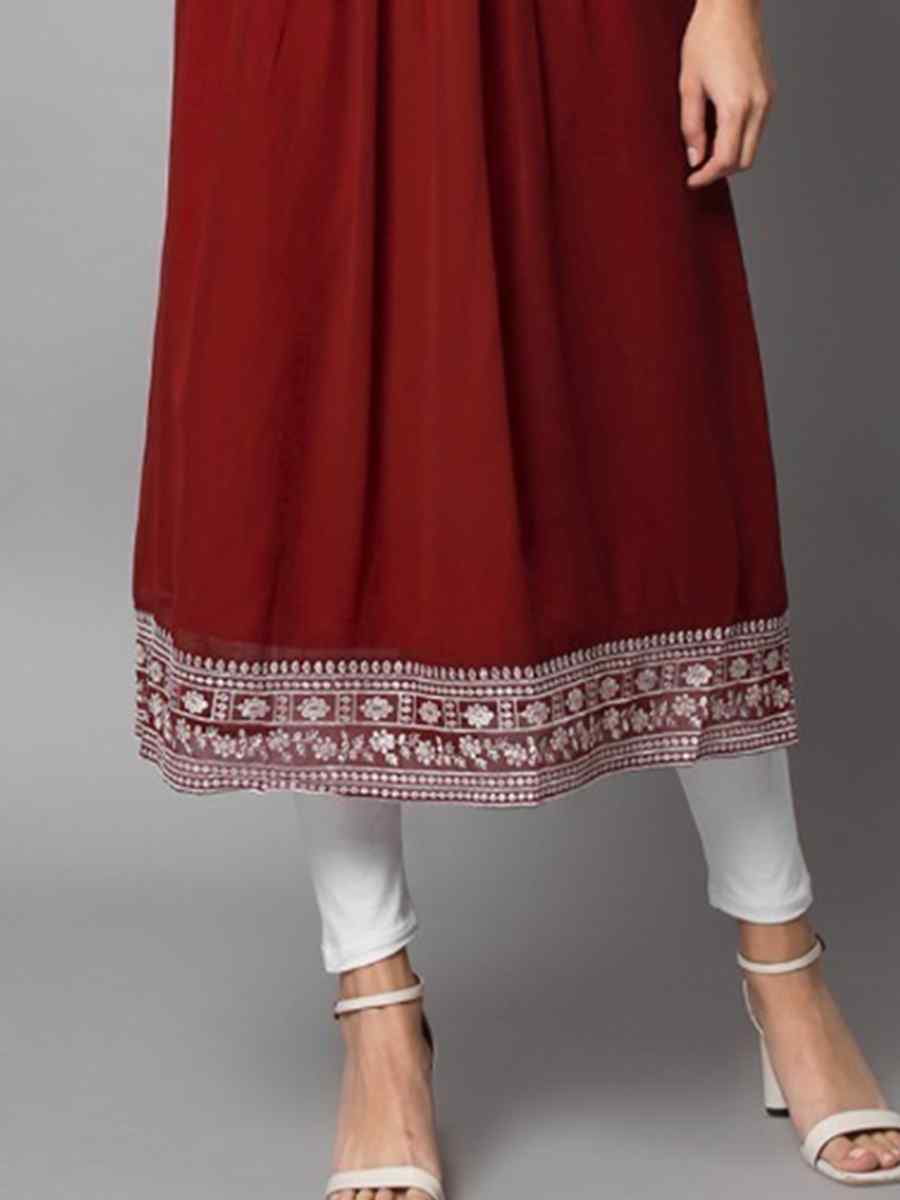 Maroon Georgette Embroidered Festival Casual Kurti