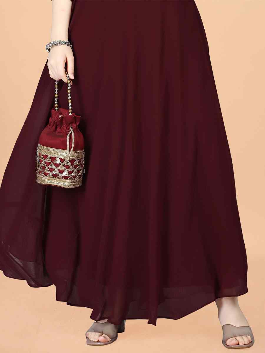 Maroon Georgette Embroidered Festival Party Gown