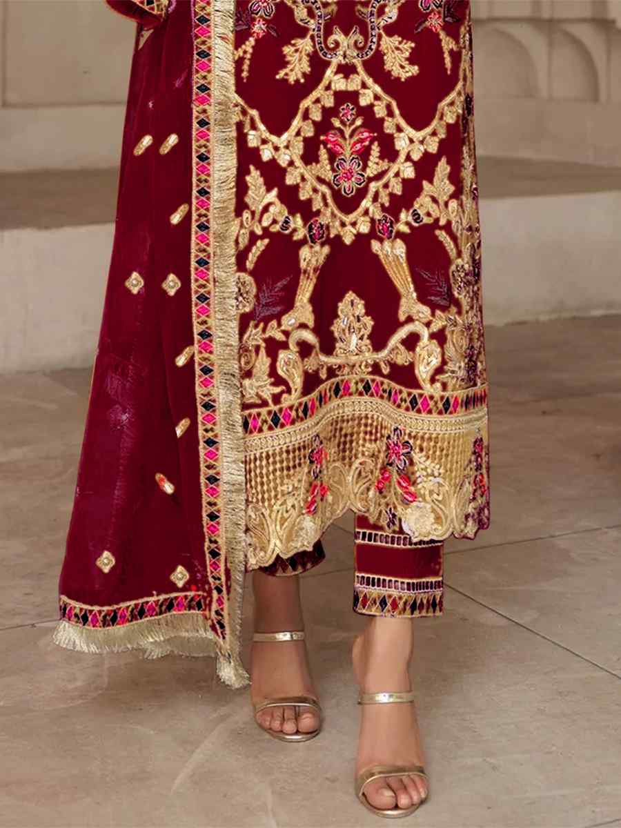 Maroon Georgette Embroidered Festival Party Pant Salwar Kameez