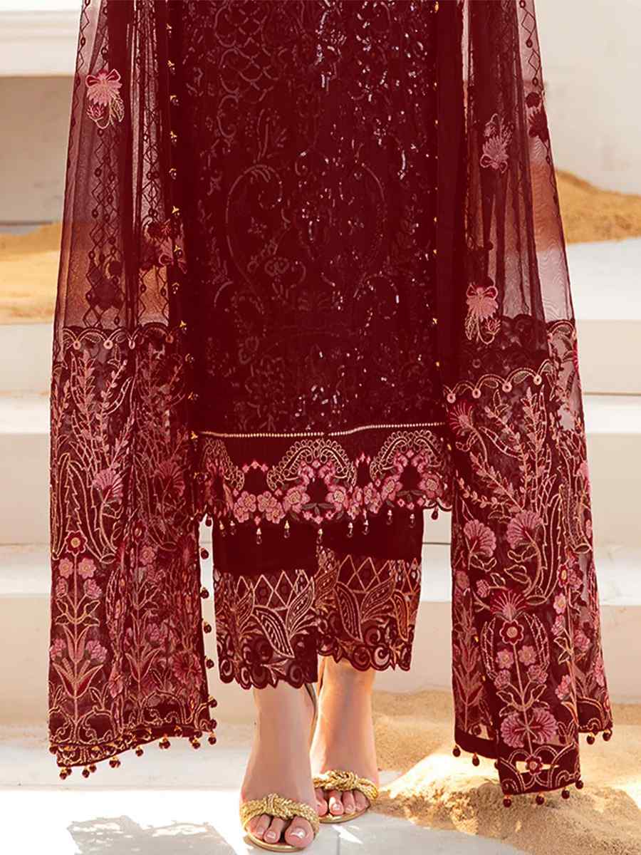 Maroon Georgette Embroidered Festival Party Pant Salwar Kameez