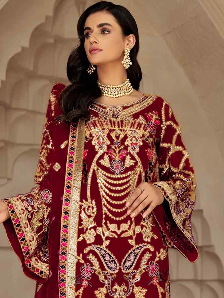 Maroon Georgette Embroidered Festival Party Pant Salwar Kameez