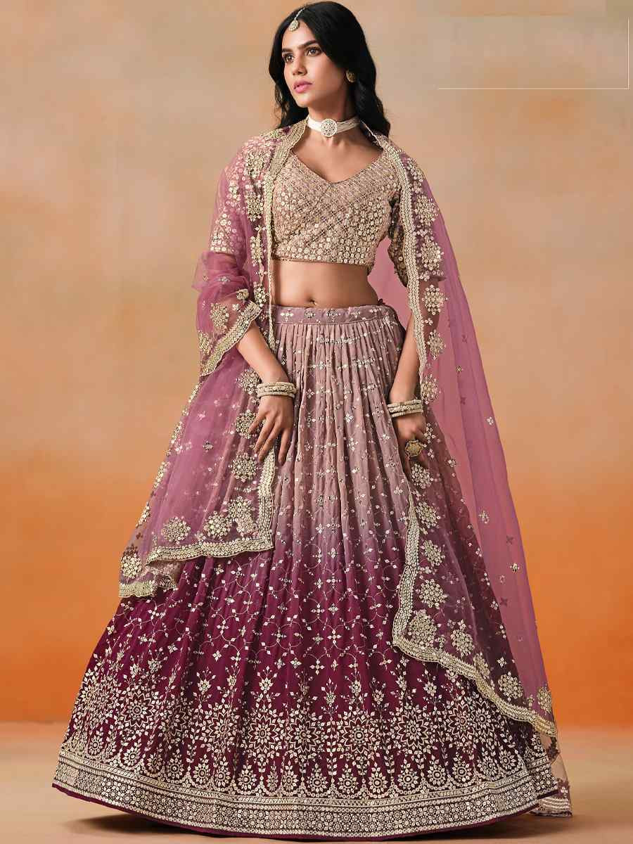 Maroon Georgette Embroidered Festival Party Wear Circular Lehenga Choli