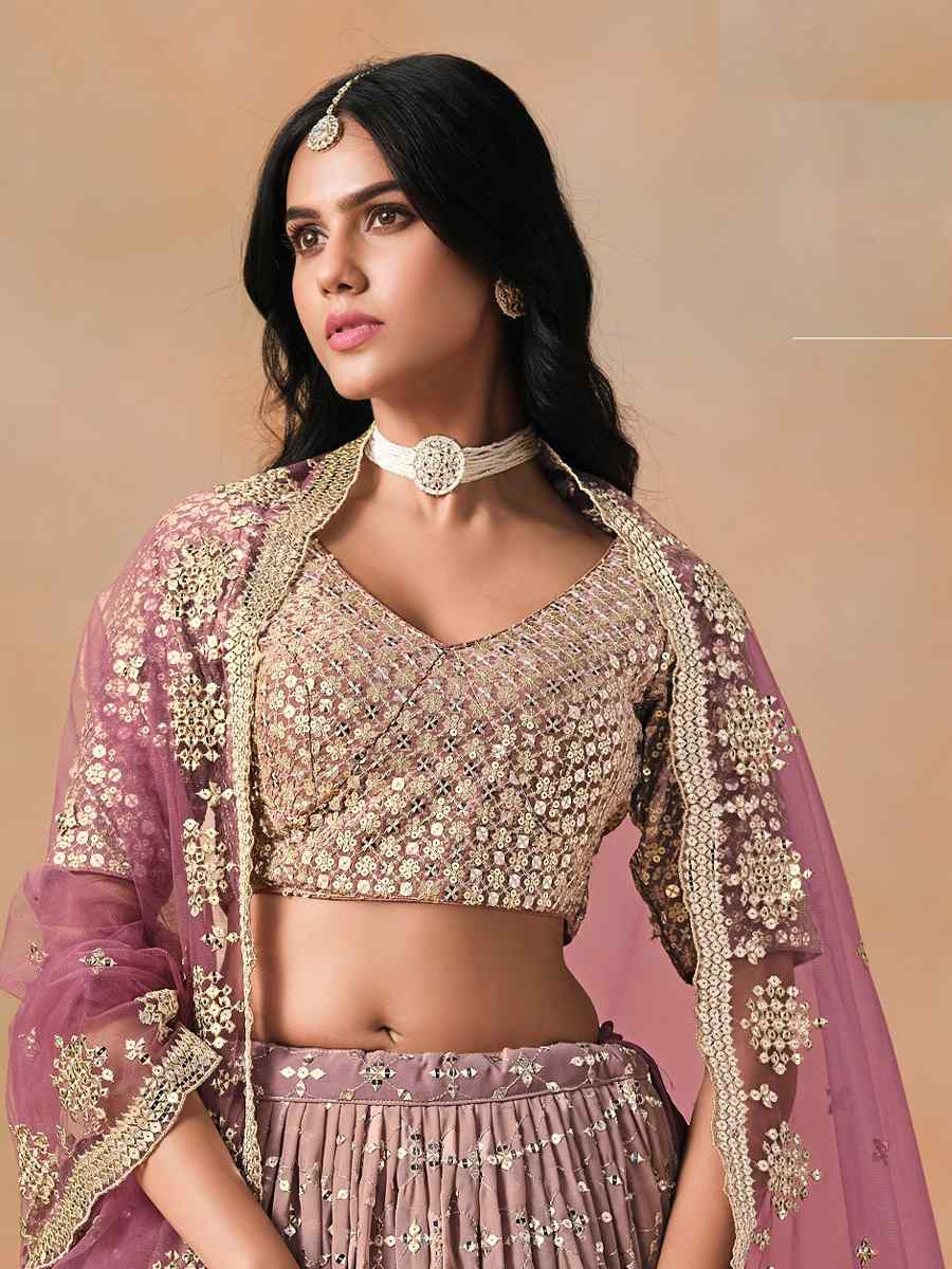 Maroon Georgette Embroidered Festival Party Wear Circular Lehenga Choli