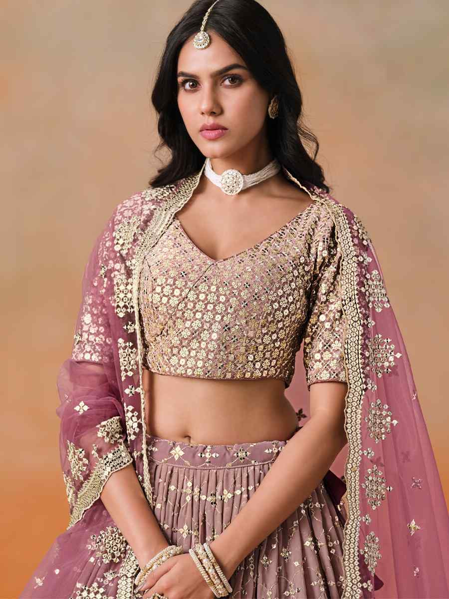 Maroon Georgette Embroidered Festival Party Wear Circular Lehenga Choli