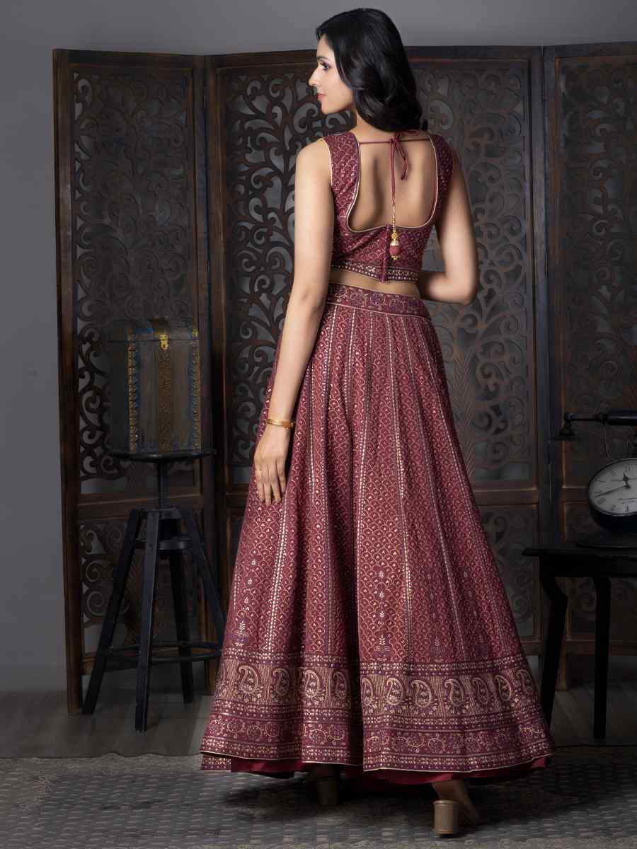 Maroon Georgette Embroidered Festival Wedding Circular Lehenga Choli