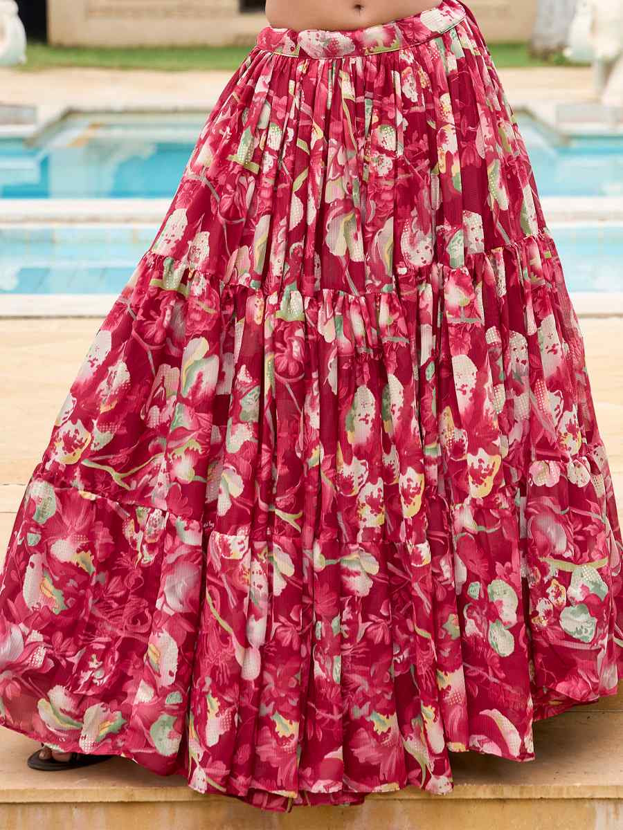 Maroon Georgette Embroidered Festival Wedding Heavy Border Lehenga Choli