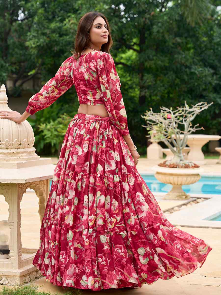 Maroon Georgette Embroidered Festival Wedding Heavy Border Lehenga Choli
