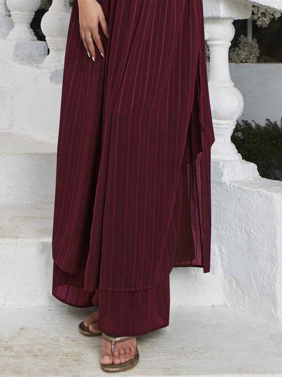 Maroon Georgette Embroidered Festival Wedding Palazzo Pant Salwar Kameez