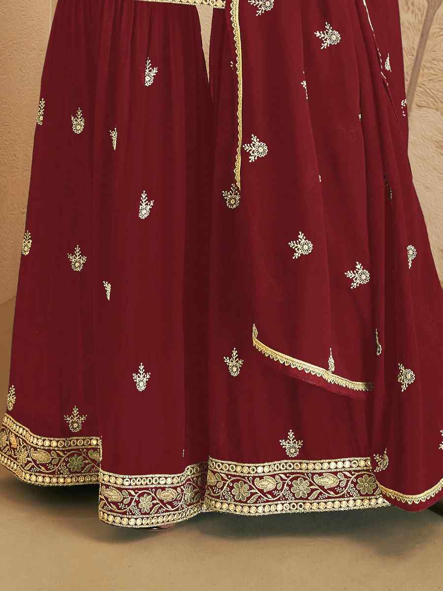 Maroon Georgette Embroidered Festival Wedding Palazzo Pant Salwar Kameez